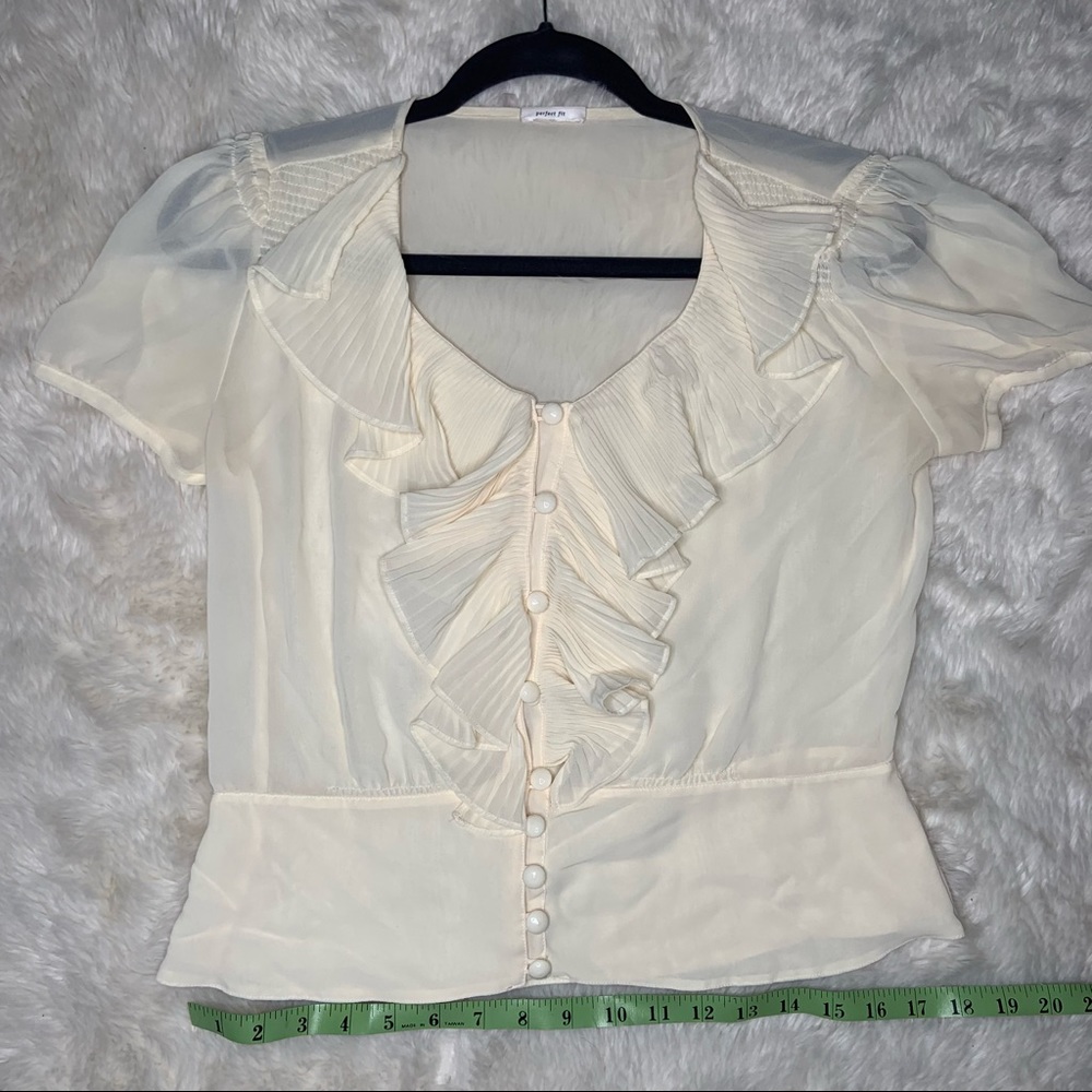 Sz Small Cream Ruffle Button Down Sheer Blouse